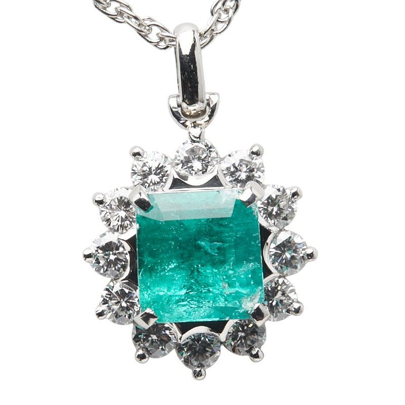 Pt900 プラチナ Pt850 プラチナ エメラルド2.22ct ダイヤ0.88ct ペンダントネックレス レディース 【中古】
