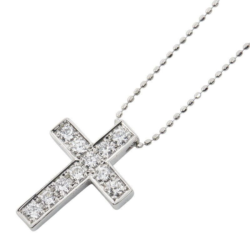 Pt900 プラチナ Pt850 プラチナ ダイヤ0.50ct クロス 十字架 モチーフ ネックレス レディース 【中古】