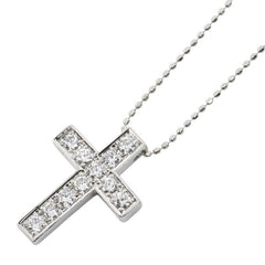 Pt900 プラチナ Pt850 プラチナ ダイヤ0.50ct クロス 十字架 モチーフ ネックレス レディース 【中古】