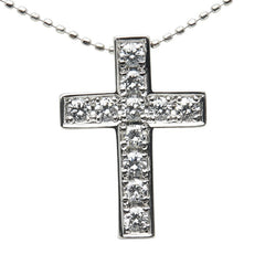 Pt900 プラチナ Pt850 プラチナ ダイヤ0.50ct クロス 十字架 モチーフ ネックレス レディース 【中古】