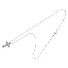 Pt900 プラチナ Pt850 プラチナ ダイヤ0.50ct クロス 十字架 モチーフ ネックレス レディース 【中古】