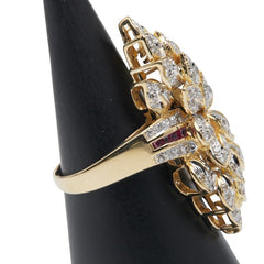 K18YG イエローゴールド ダイヤ1.12ct ルビー0.40ct リーフ 葉っぱ モチーフ リング 指輪 レディース 16.5号 【中古】