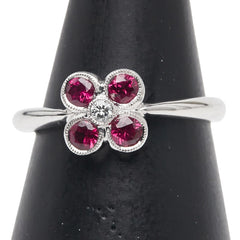 K18WG ホワイトゴールド ルビー0.42ct ダイヤ0.03ct 花 フラワー モチーフ リング 指輪 レディース 12号 【中古】