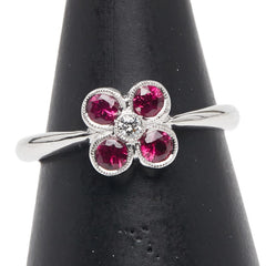 K18WG ホワイトゴールド ルビー0.42ct ダイヤ0.03ct 花 フラワー モチーフ リング 指輪 レディース 12号 【中古】