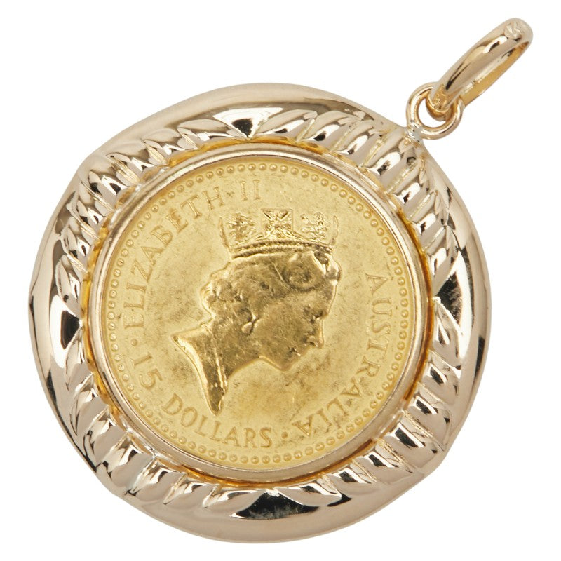 K24YG イエローゴールド K18YG イエローゴールド エリザベス2世 オーストラリア ナゲット15ドル金貨 1/10 OZ ペンダントトップ レディース 【中古】
