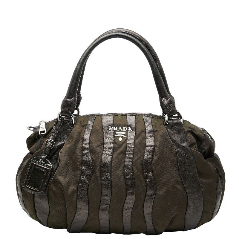 プラダ クリムソン ハンドバッグ ブラウン ナイロン レザー レディース PRADA 【中古】