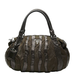 プラダ クリムソン ハンドバッグ ブラウン ナイロン レザー レディース PRADA 【中古】