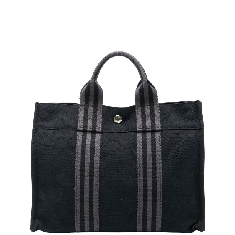 エルメス フールトゥ トートPM ハンドバッグ ブラック グレー キャンバス レディース HERMES 【中古】