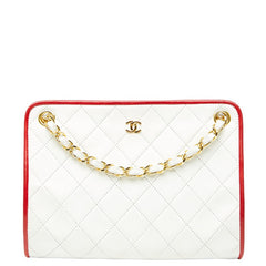 シャネル マトラッセ ココマーク チェーン ショルダーバッグ ハンドバッグ ホワイト レッド ラムスキン レディース CHANEL 【中古】