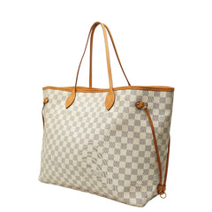 ルイ ヴィトン ダミエ アズール ネヴァーフルGM ワンショルダーバッグ トートバッグ N51108 ホワイト ブラウン PVC レザー レディース LOUIS VUITTON 【中古】