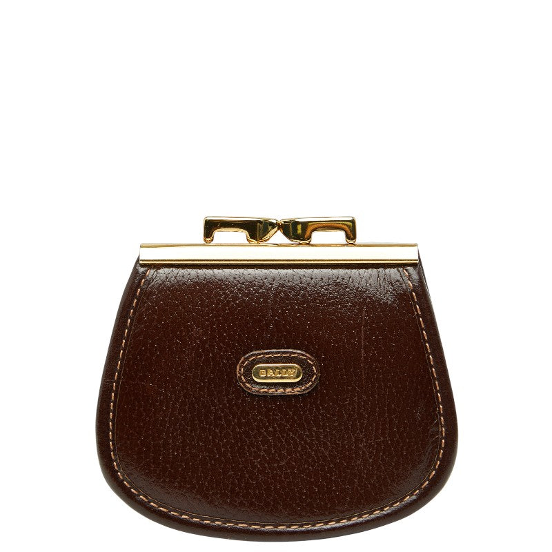 バリー がま口 コインケース ブラウン ゴールド レザー レディース BALLY 【中古】