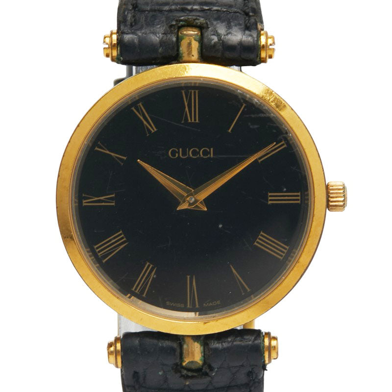 グッチ シェリーライン 腕時計 クオーツ ブラック文字盤 ステンレススチール レザー レディース GUCCI 【中古】