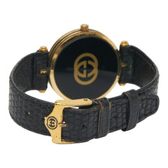 グッチ シェリーライン 腕時計 クオーツ ブラック文字盤 ステンレススチール レザー レディース GUCCI 【中古】