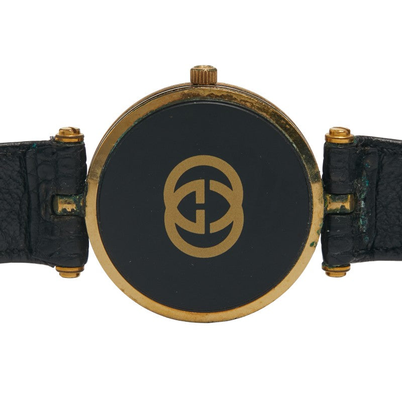 グッチ シェリーライン 腕時計 クオーツ ブラック文字盤 ステンレススチール レザー レディース GUCCI 【中古】
