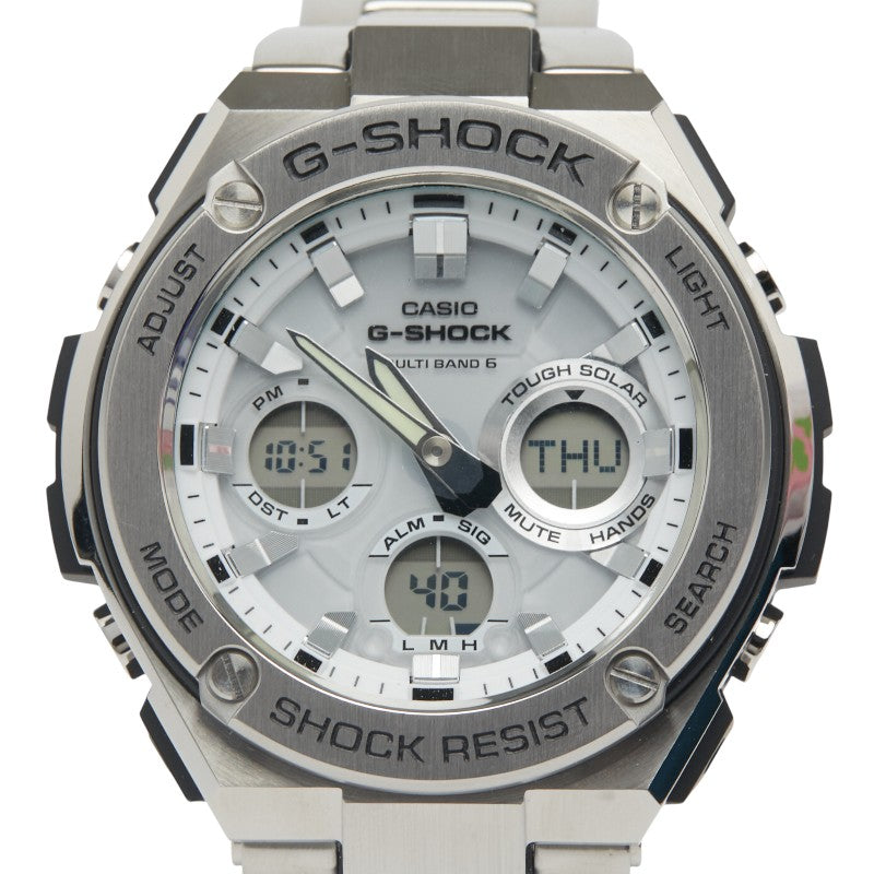 カシオ Gショック 腕時計 GST-W110D ソーラー電波時計 ホワイト文字盤 ステンレススチール メンズ CASIO 【中古】