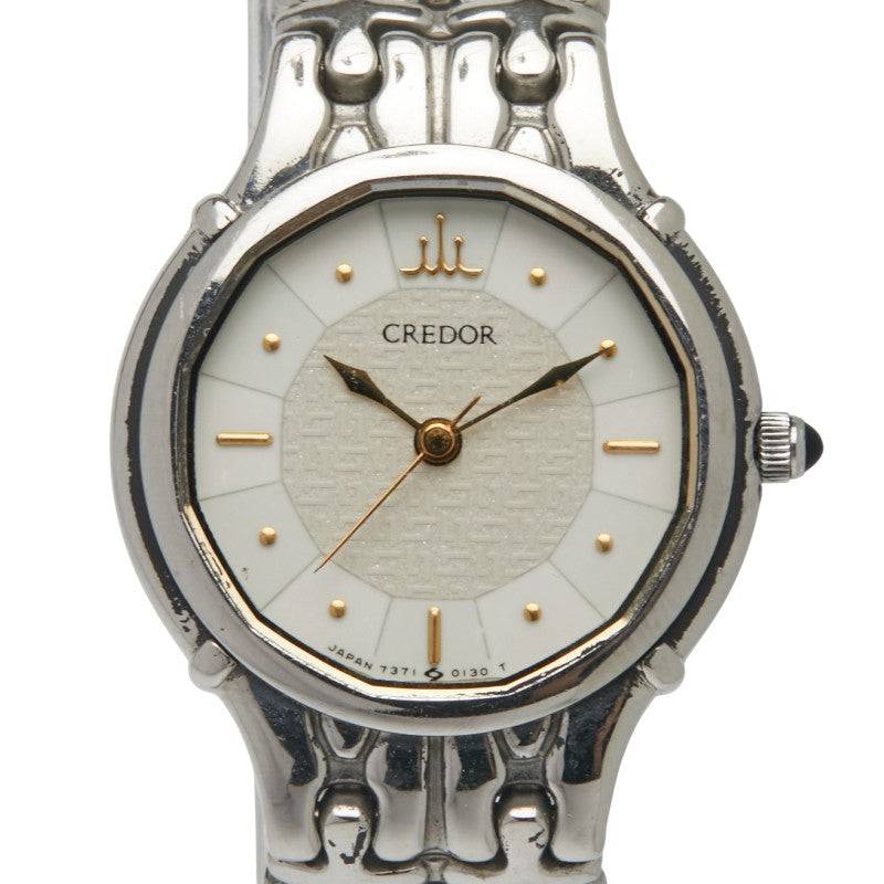 セイコー クレドール 腕時計 7371-5030 クオーツ ホワイト文字盤 ステンレススチール レディース SEIKO 【中古】