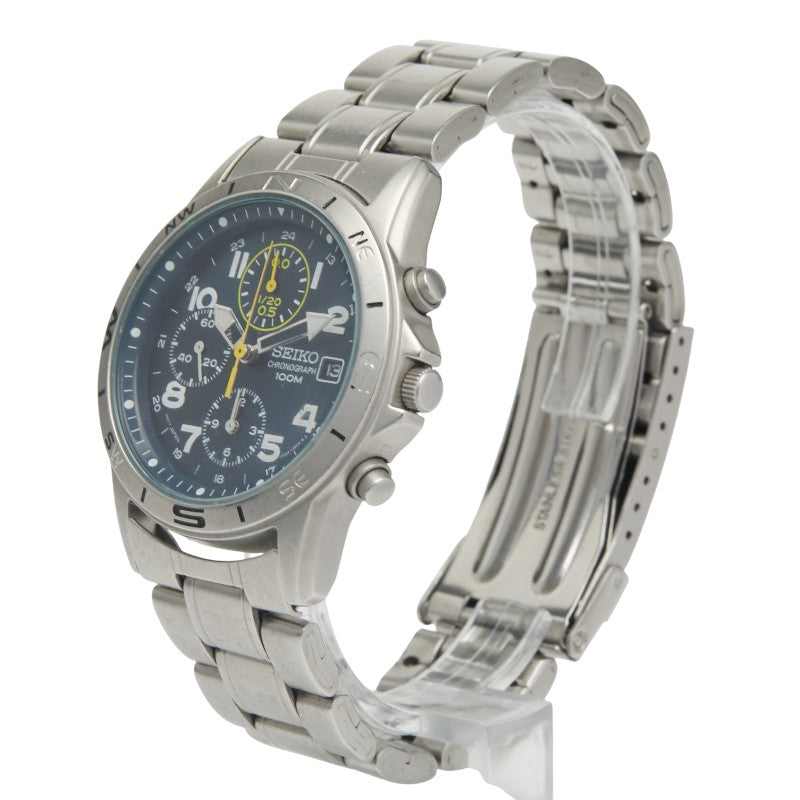 セイコー デイト 腕時計 7T92-0DX0 クオーツ ブラック文字盤 ステンレススチール メンズ SEIKO 【中古】