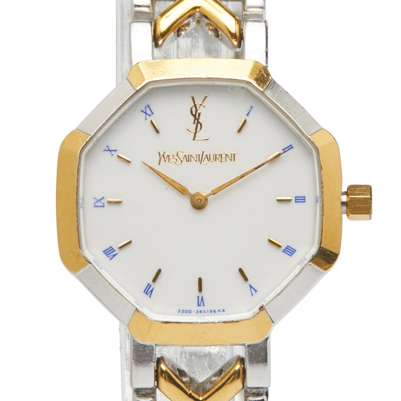 サンローラン オクタゴン 腕時計 2200-226313 クオーツ ホワイト文字盤 ステンレススチール メッキ レディース SAINT LAURENT 【中古】