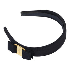 サルヴァトーレフェラガモ ヴァラリボン カチューシャ ネイビー ゴールド キャンバス メッキ レディース Salvatore Ferragamo 【中古】
