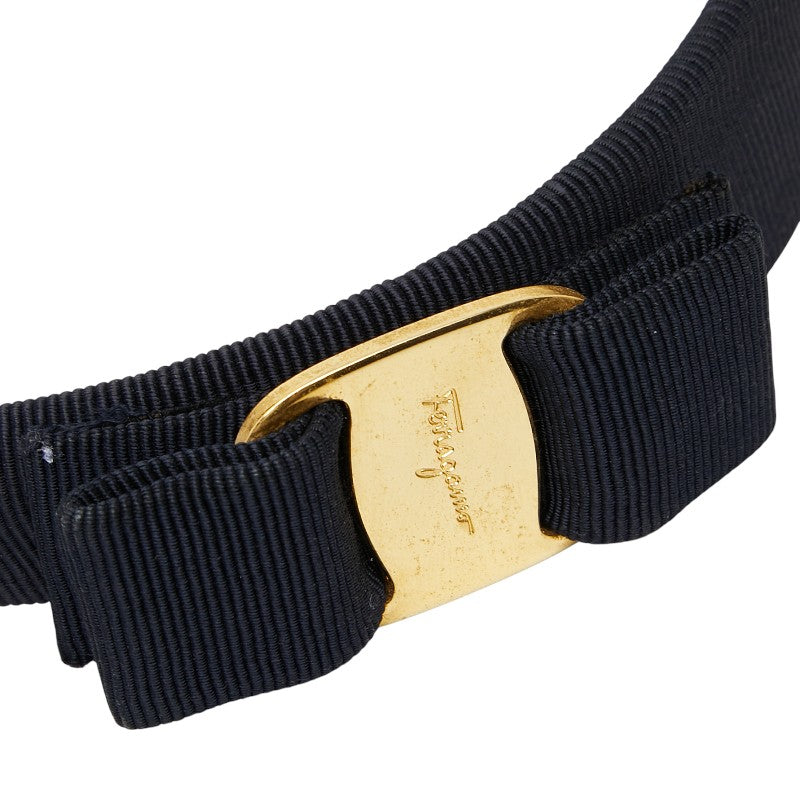 サルヴァトーレフェラガモ ヴァラリボン カチューシャ ネイビー ゴールド キャンバス メッキ レディース Salvatore Ferragamo 【中古】