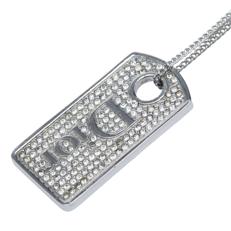 ディオール ロゴドッグタグ ペンダントネックレス シルバー メタル ラインストーン レディース Dior 【中古】