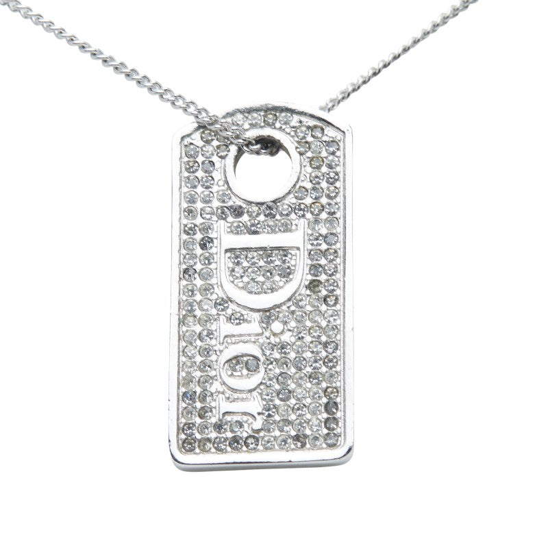 ディオール ロゴドッグタグ ペンダントネックレス シルバー メタル ラインストーン レディース Dior 【中古】