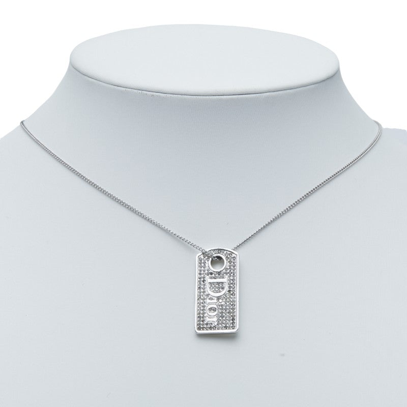 ディオール ロゴドッグタグ ペンダントネックレス シルバー メタル ラインストーン レディース Dior 【中古】