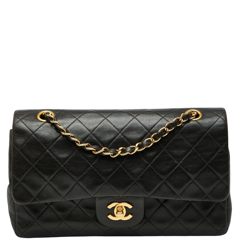 シャネル マトラッセ ココマーク Wフラップ チェーン ショルダーバッグ ハンドバッグ ブラック ラムスキン レディース CHANEL 【中古】