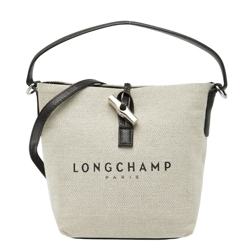 ロンシャン ロゾ LONGCHAMP ハンドバッグ ショルダーバッグ 2WAY 10159 ベージュ ブラック キャンバス レザー レディース Longchamp 【中古】