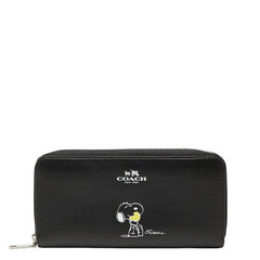 コーチ × スヌーピー 長財布 ラウンドファスナー F53773 ブラック レザー レディース COACH 【中古】