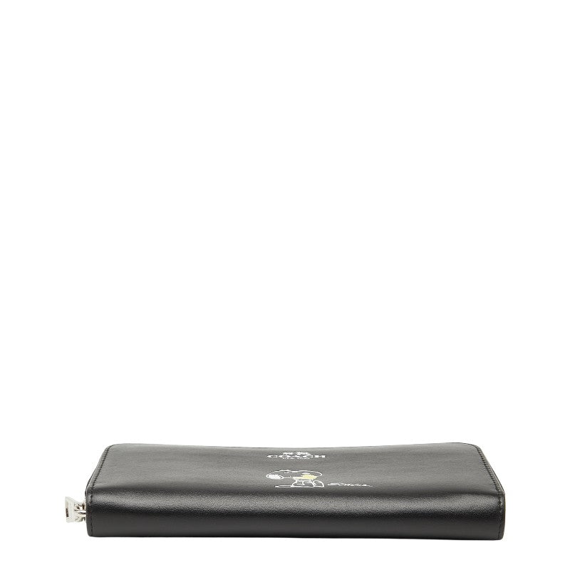 コーチ × スヌーピー 長財布 ラウンドファスナー F53773 ブラック レザー レディース COACH 【中古】