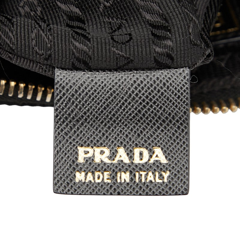 プラダ ロゴ ポーチ ブラック ゴールド ナイロン レザー レディース PRADA 【中古】