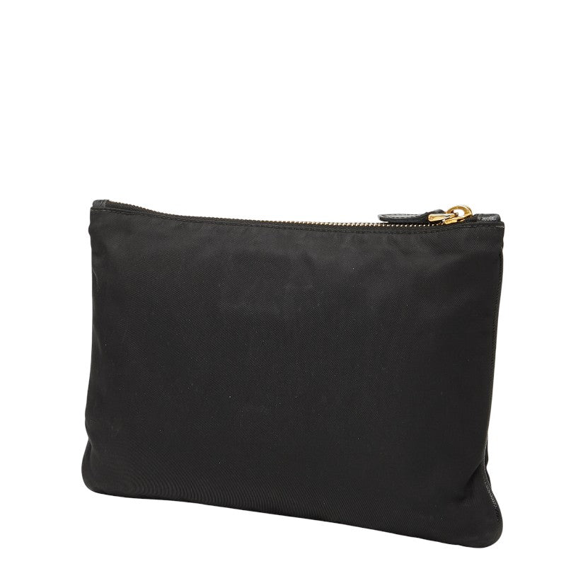 プラダ ロゴ ポーチ ブラック ゴールド ナイロン レザー レディース PRADA 【中古】