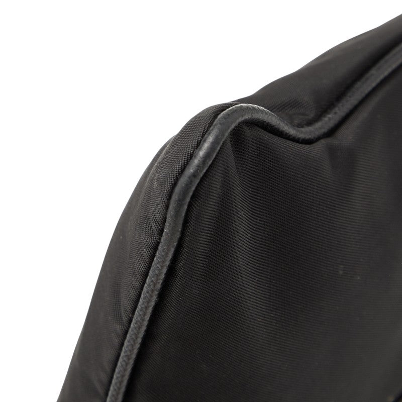プラダ ロゴ ポーチ ブラック ゴールド ナイロン レザー レディース PRADA 【中古】