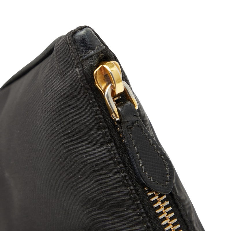 プラダ ロゴ ポーチ ブラック ゴールド ナイロン レザー レディース PRADA 【中古】