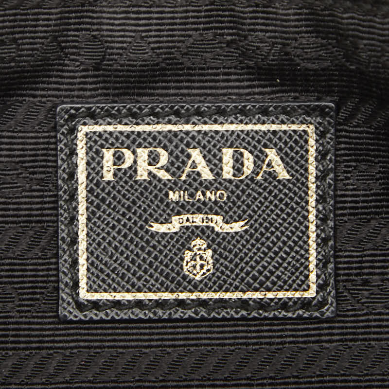 プラダ ロゴ ポーチ ブラック ゴールド ナイロン レザー レディース PRADA 【中古】