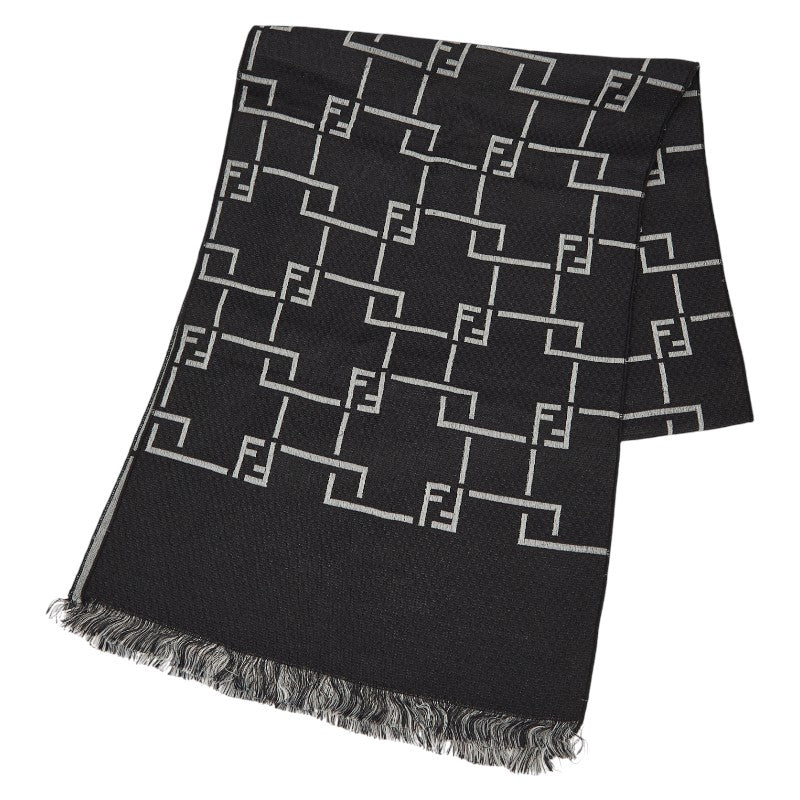 フェンディ FFロゴ マフラー ブラック グレー レーヨン アセテート レディース FENDI 【中古】