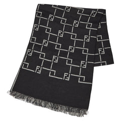 フェンディ FFロゴ マフラー ブラック グレー レーヨン アセテート レディース FENDI 【中古】