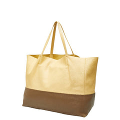 セリーヌ ホリゾンタルカバ トートバッグ イエロー ブラウン レザー レディース CELINE 【中古】