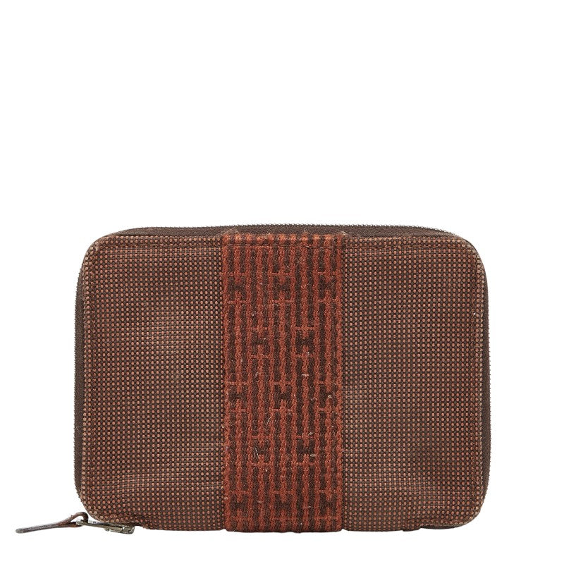 エルメス エールライン パースPM 二つ折り財布 ラウンドファスナー ブラウン シルバー金具 キャンバス レディース HERMES 【中古】