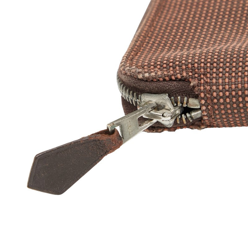 エルメス エールライン パースPM 二つ折り財布 ラウンドファスナー ブラウン シルバー金具 キャンバス レディース HERMES 【中古】