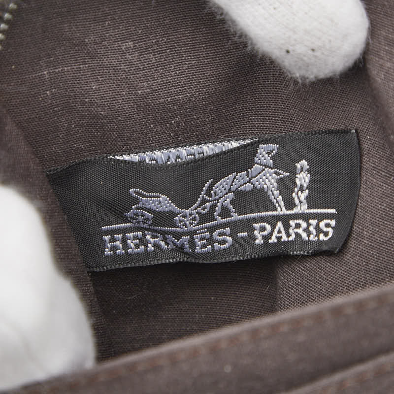 エルメス エールライン パースPM 二つ折り財布 ラウンドファスナー ブラウン シルバー金具 キャンバス レディース HERMES 【中古】