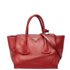 プラダ 三角ロゴプレート ショルダーバッグ ハンドバッグ 2WAY レッド レザー レディース PRADA 【中古】