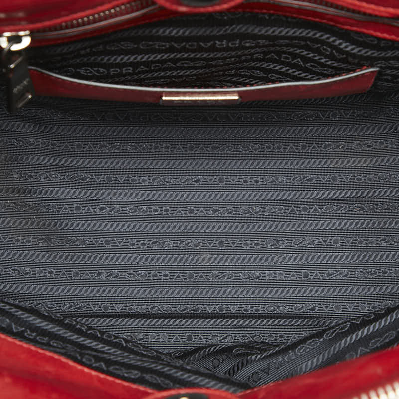 プラダ 三角ロゴプレート ショルダーバッグ ハンドバッグ 2WAY レッド レザー レディース PRADA 【中古】