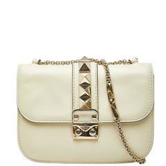 ヴァレンティノ スタッズ チェーン ショルダーバッグ ホワイト ゴールド レザー レディース VALENTINO 【中古】