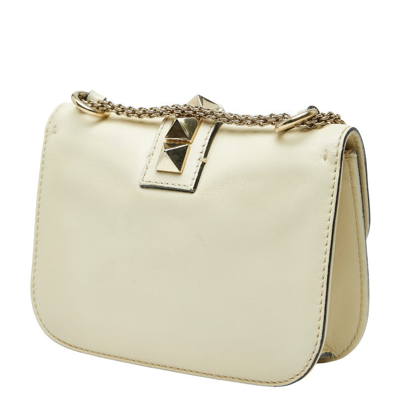 ヴァレンティノ スタッズ チェーン ショルダーバッグ ホワイト ゴールド レザー レディース VALENTINO 【中古】