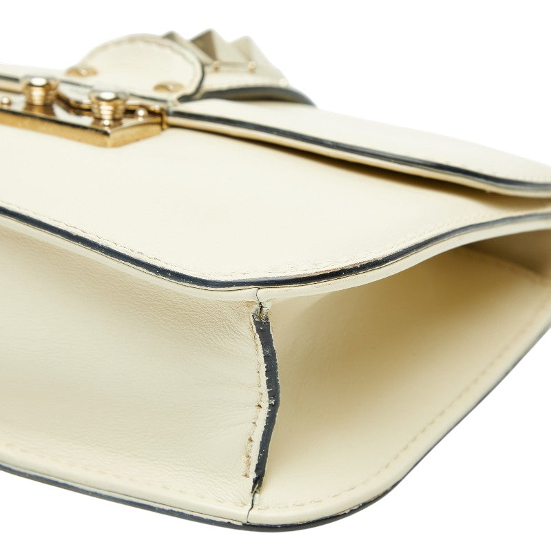ヴァレンティノ スタッズ チェーン ショルダーバッグ ホワイト ゴールド レザー レディース VALENTINO 【中古】