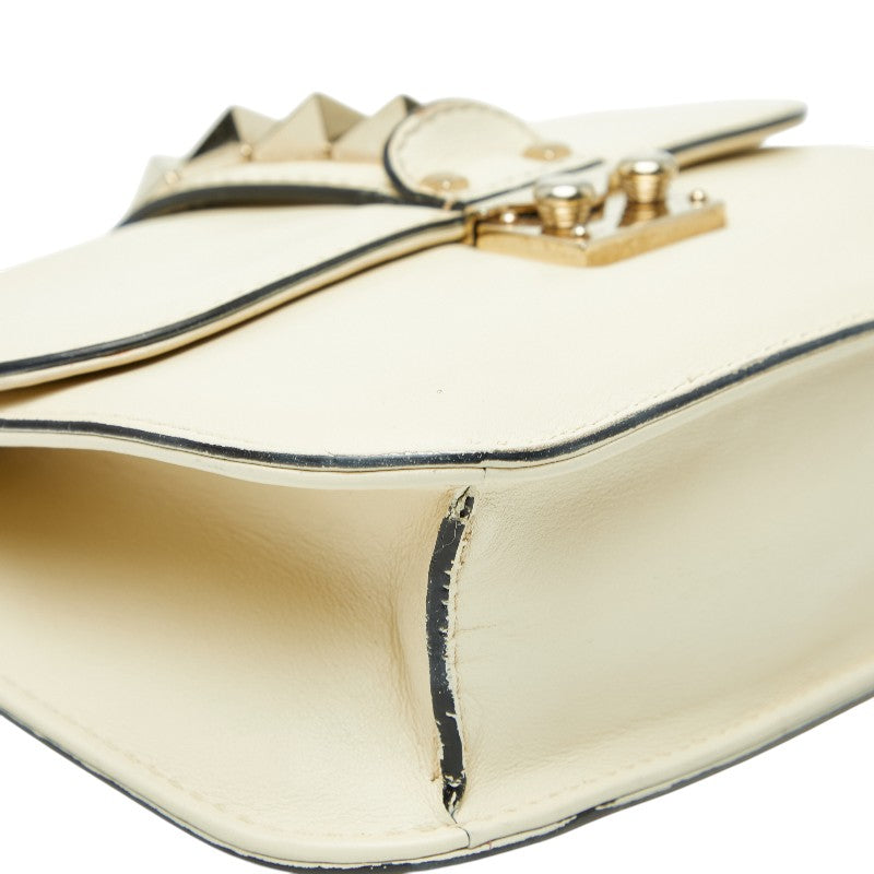 ヴァレンティノ スタッズ チェーン ショルダーバッグ ホワイト ゴールド レザー レディース VALENTINO 【中古】