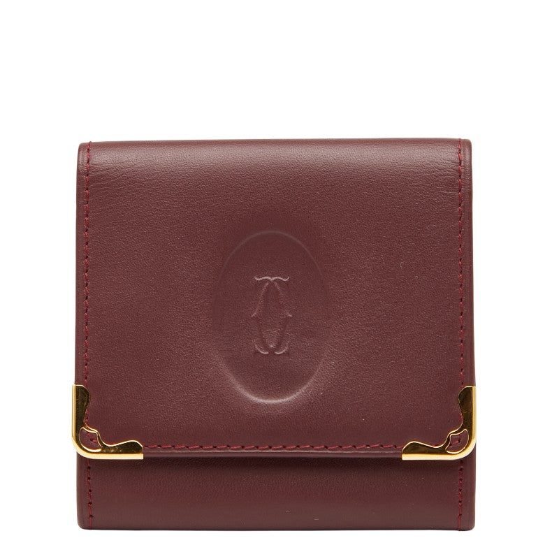 カルティエ マストライン コインケース ワインレッド ゴールド レザー レディース CARTIER 【中古】