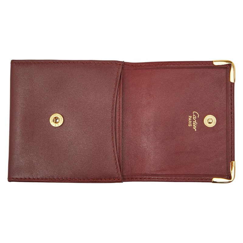 カルティエ マストライン コインケース ワインレッド ゴールド レザー レディース CARTIER 【中古】